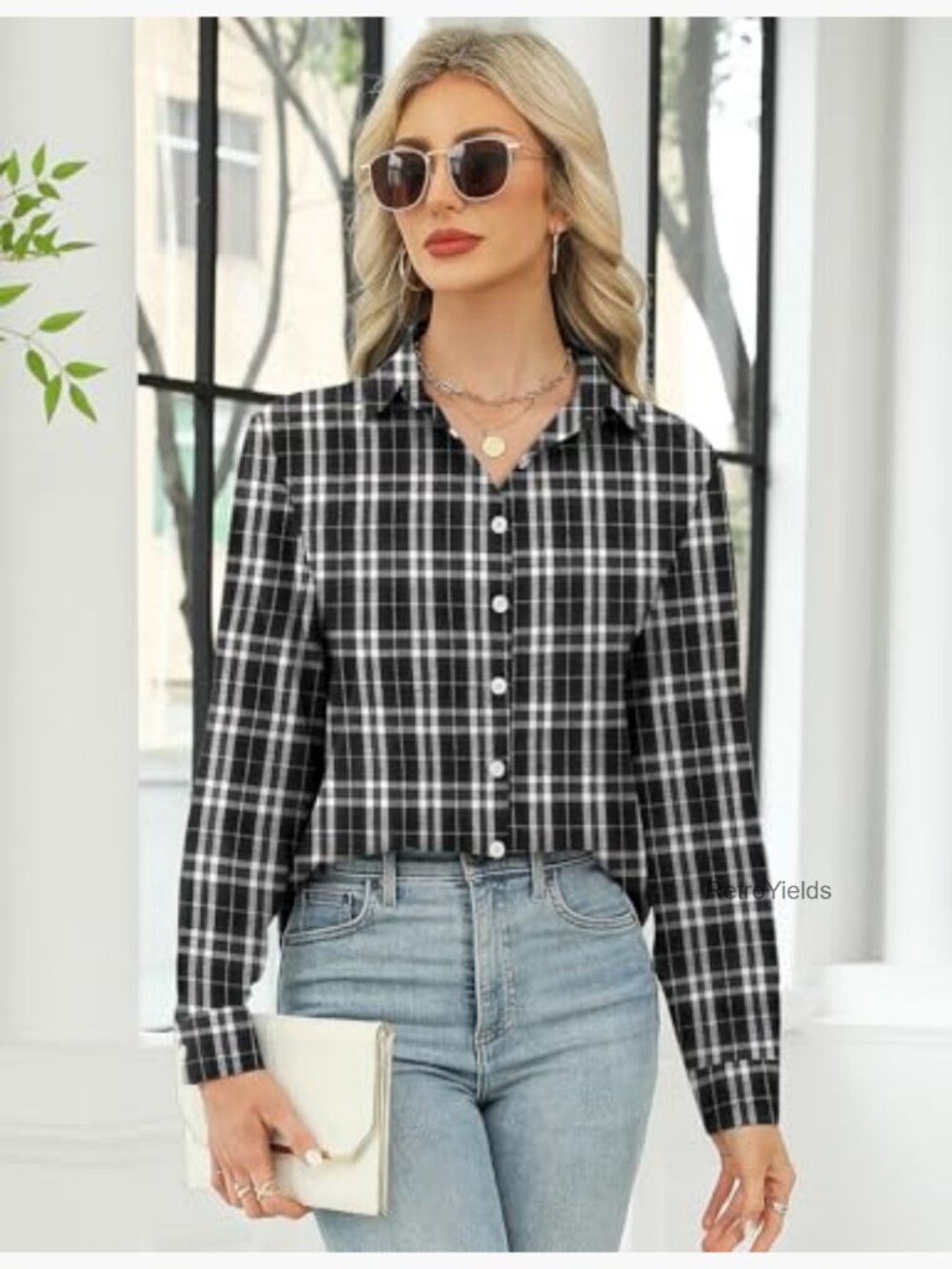 Long Sleeve Button Down Shirt Casual Cotton Blouse - Picture 3 of 7